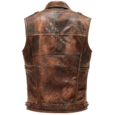 Vintage Distressed Brown Pure Sheepskin Leather Motorcycle Vest For Men